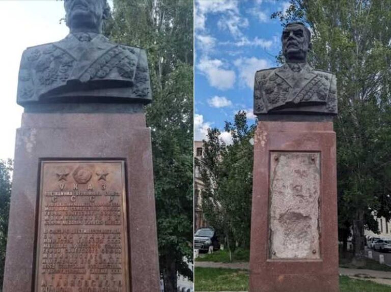 В Одесі пошкодили напис на пам’ятнику Малиновському