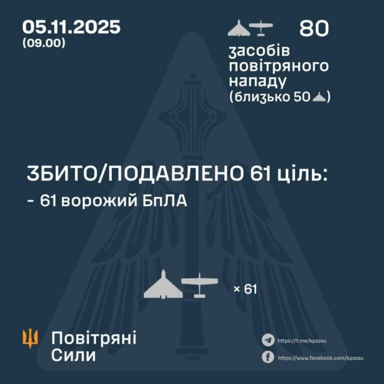Російський нічний напад на Україну: 80 дронів, знищено 61, в Одеській області панує спокій
