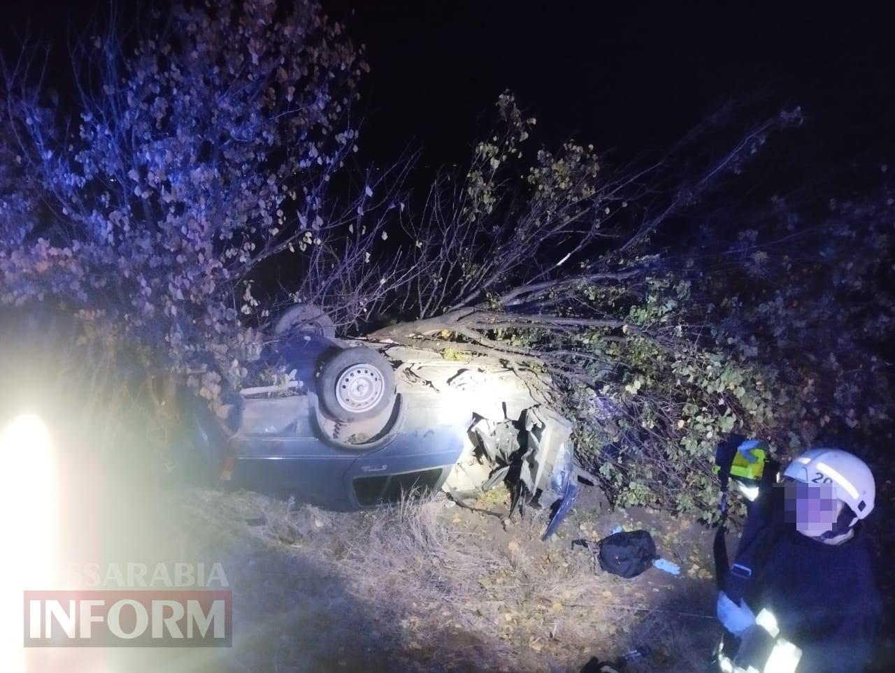 В Ізмаїльському районі рятувальники дістали загиблого водія з автомобіля, що врізався в дерево та потрапив у кювет