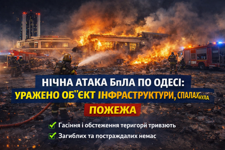 В Одесі вночі пролунали вибухи — пошкоджено об’єкт інфраструктури, спалахнула пожежа