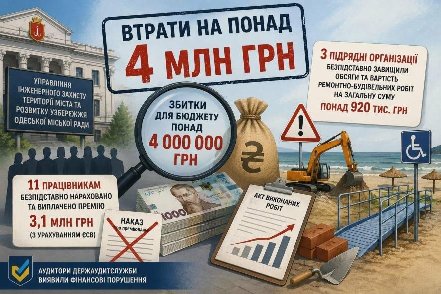 У підрозділі Одеської міської ради виявлено збитки на більш ніж 4 млн грн