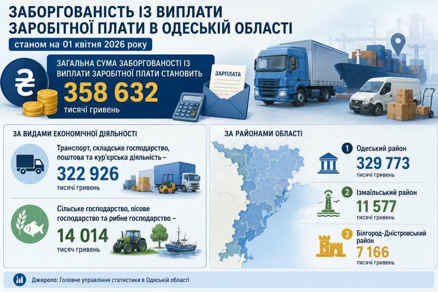 Виявлено галузі та райони Одещини з найбільшою заборгованістю із виплати зарплат