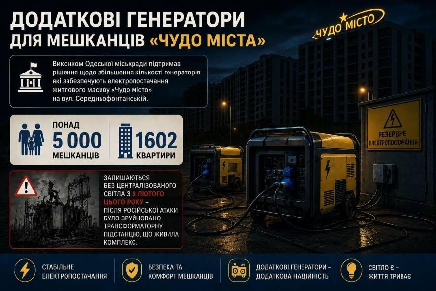 В Одесі мешканцям «Чудо міста» передадуть додаткові генератори