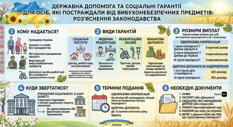 Підтримка та соціальні гарантії для постраждалих від вибухонебезпечних предметів