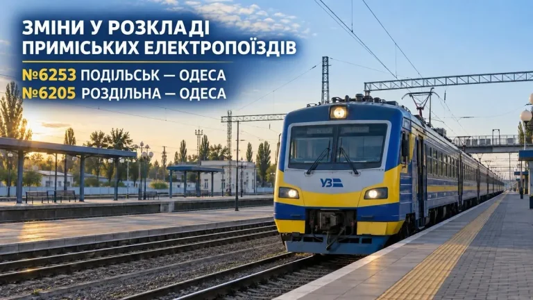 Дві електрички з Роздільної до Одеси курсуватимуть за новим розкладом