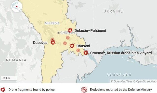 У Молдові біля кордону з Одеською областю зафіксували вибухи й уламки безпілотників